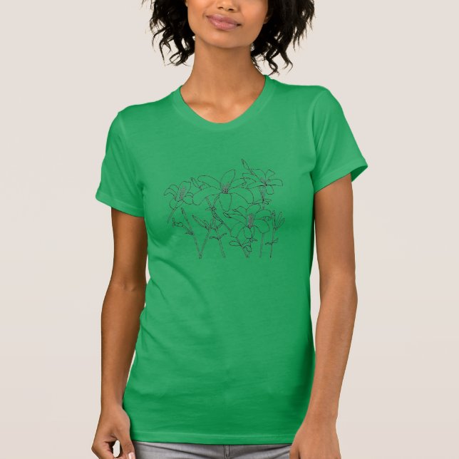 Outline Drawing Lily Flowers Tee Shirts (Front)