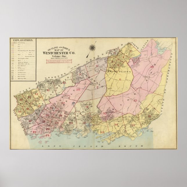 Outline, index map Westchester County Poster (Front)
