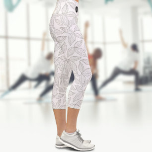 Outline Leaves Pattern   Name Initial Personalised Capri Leggings