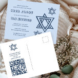 OUTLINE LETTER STAR of DAVID Custom QR BAR Mitzvah Postcard<br><div class="desc">Perfect postcard to announce a bar or bat mitzvah! Hand made art for you with star of david design on the front and QR code on back side! FULLY CUSTOMIZABLE! Click on “Personalise” above to edit the text. Click "edit using design tool" to adjust the fonts, colours and placements and...</div>