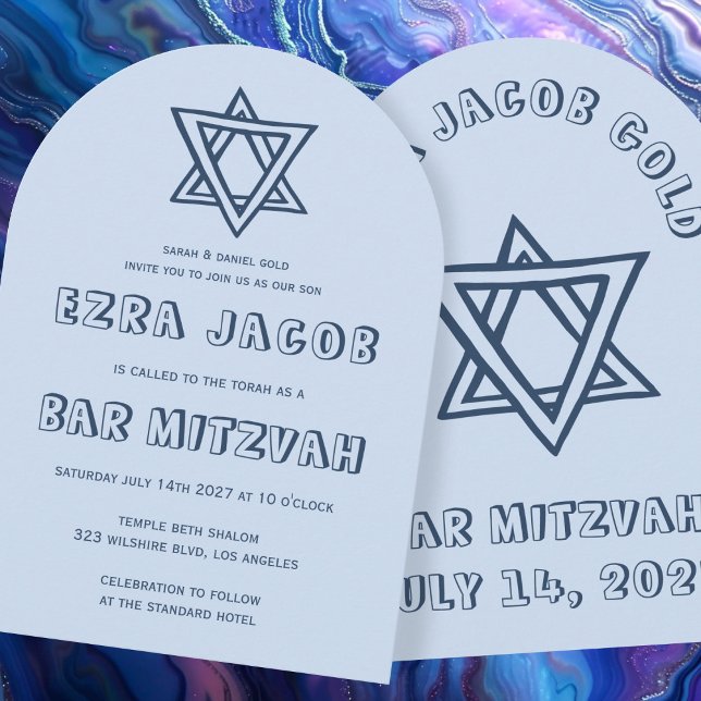 OUTLINE LETTERS STAR Arch Custom Bar Mitzvah Invitation (OUTLINE LETTERS STAR of David Arch Custom Bar Bat Bnai Mitzvah Invitation
)