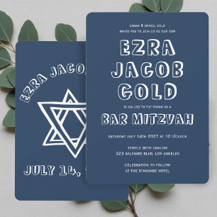 OUTLINE LETTERS STAR OF DAVID Custom Bar Mitzvah Invitation