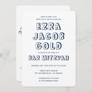 OUTLINE LETTERS STAR OF DAVID Custom Bar Mitzvah Invitation