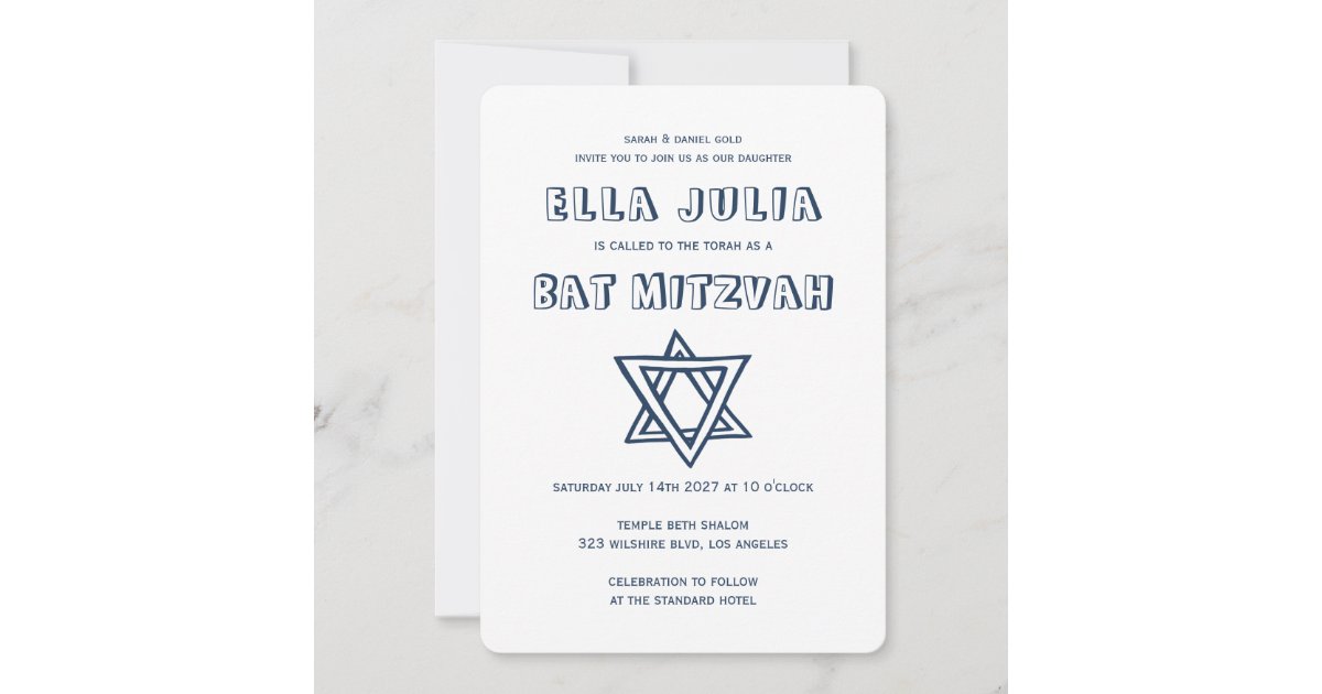OUTLINE LETTERS STAR OF DAVID Custom Bat Mitzvah Invitation | Zazzle