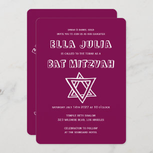 OUTLINE LETTERS STAR OF DAVID Custom Bat Mitzvah Invitation
