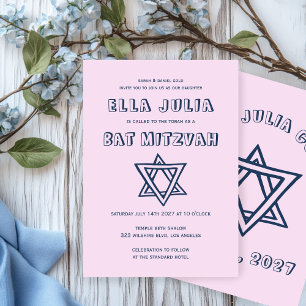 OUTLINE LETTERS STAR OF DAVID Custom Bat Mitzvah Invitation