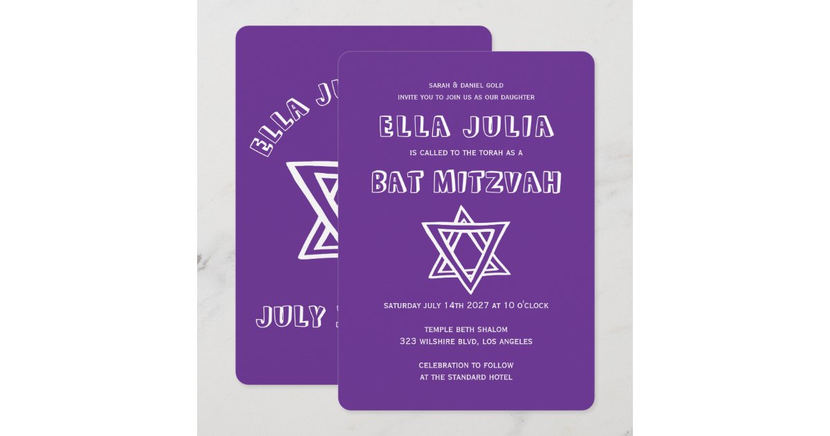 OUTLINE LETTERS STAR OF DAVID Custom Bat Mitzvah Invitation | Zazzle