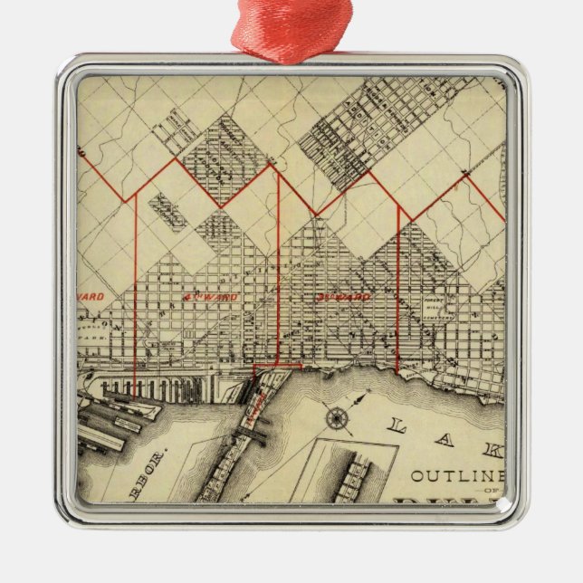 Outline Map of Duluth and Suburbs Metal Tree Decoration (Front)