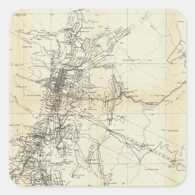 Outline Map of Washoe District Square Sticker (Front)