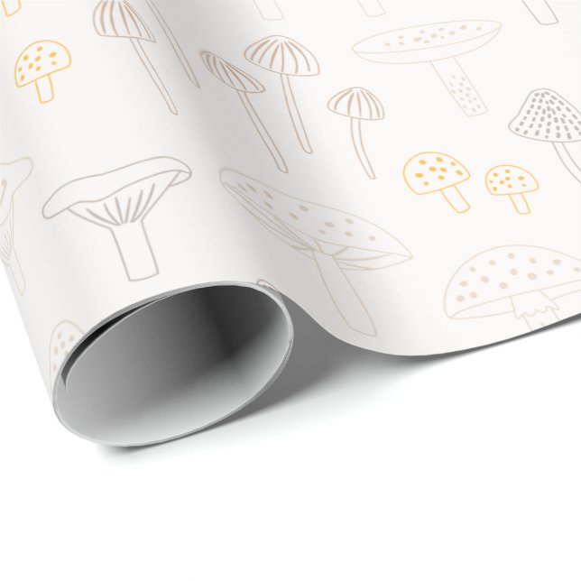 Outline Mushroom pattern in Earthtones Wrapping Paper (Roll Corner)