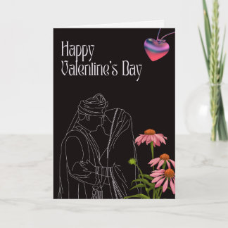 Outline of a couple with bright Flowers valentine Card