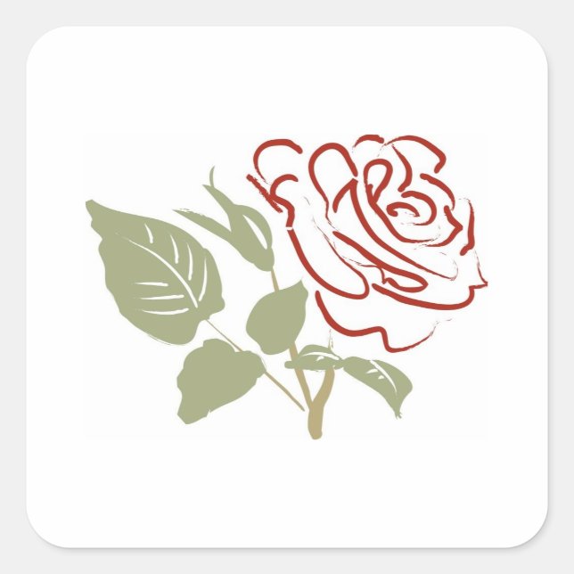 Outline of a Red Rose Square Sticker (Front)