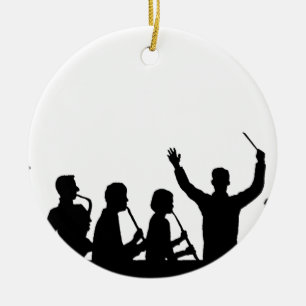 Outline of conductor and band black on white ceramic tree decoration