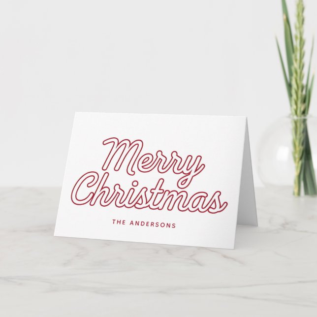 Outline Retro Script Merry Christmas Holiday Card (Front)