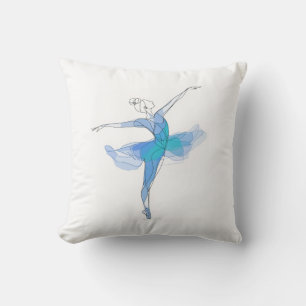 Outline Stroke Dancing Blue Ballerina Studio Decor Cushion