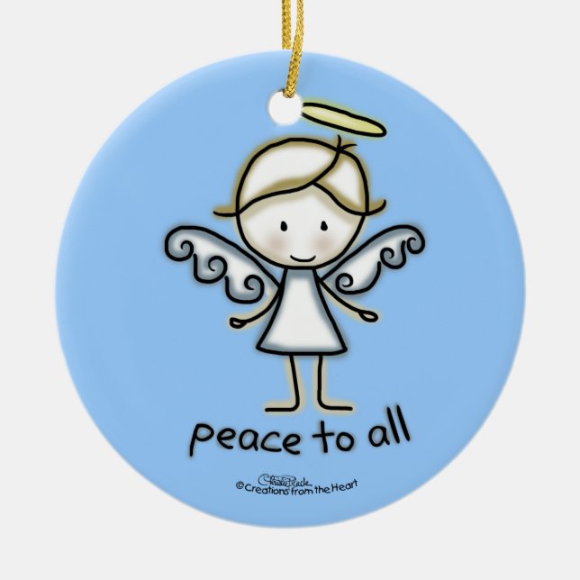 Outlined Angel-Peace to All Ceramic Tree Decoration (Front)