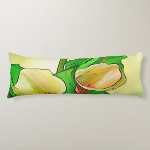 Outlined Calla Lilies Against A Green Ombre Body Cushion
