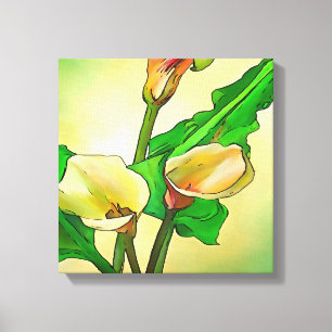 Outlined Calla Lilies Against A Green Ombre Canvas Print
