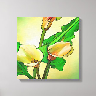 Outlined Calla Lilies Against A Green Ombre Canvas Print