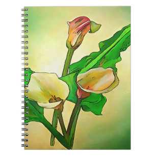 Outlined Calla Lilies Against A Green Ombre Notebook