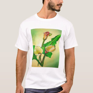 Outlined Calla Lilies Against A Green Ombre T-Shirt