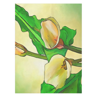 Outlined Calla Lilies Against A Green Ombre Tablecloth