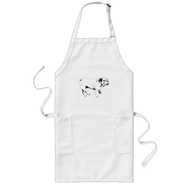outlined calm cook, bulldog long apron (Front)