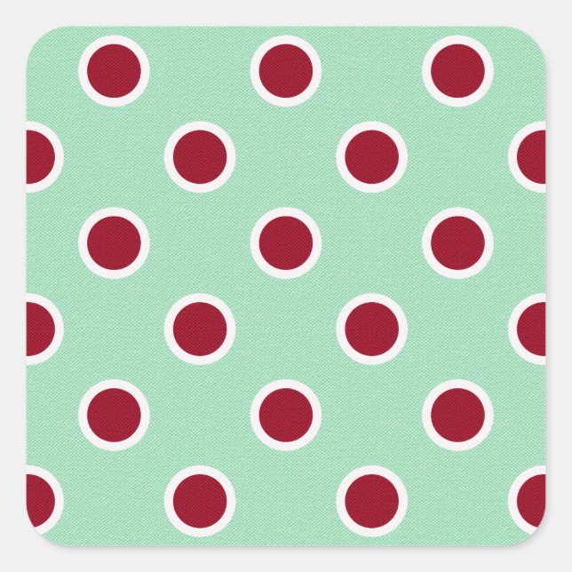 Outlined Dark Red Polka Dots on Pale Green Square Sticker (Front)