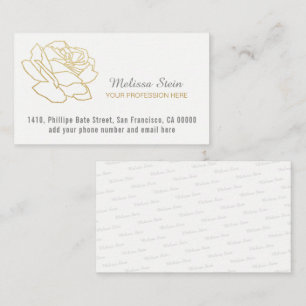 outlined faux gold rose flower, elegant white business card