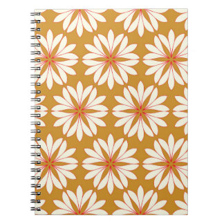 Outlined floral grid: gold, red, ivory notebook