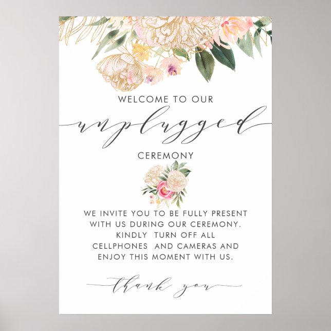 Outlined Flowers   Calligraphy Unplugged Ceremony Poster (Front)
