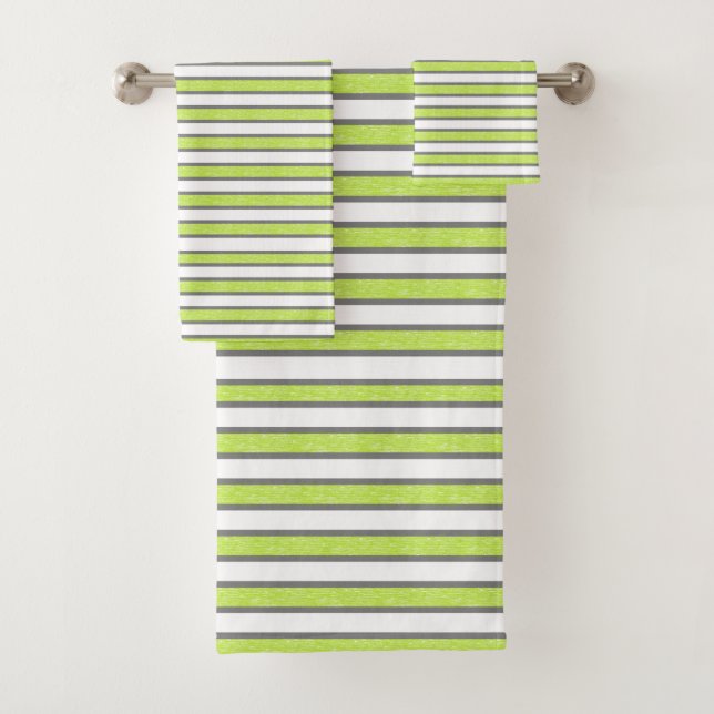Outlined Grey and Static Lime Green Stripes Bath Towel Set (Insitu)
