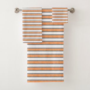 Outlined Grey and Static Orange Stripes Bath Towel Set