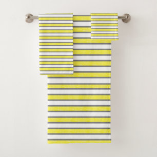 Outlined Grey and Static Yellow Stripes Bath Towel Set