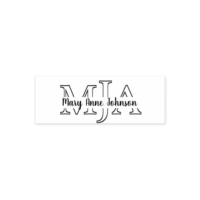 Outlined Monogram Script Signature Elegant 3Letter Self-inking Stamp (Design)