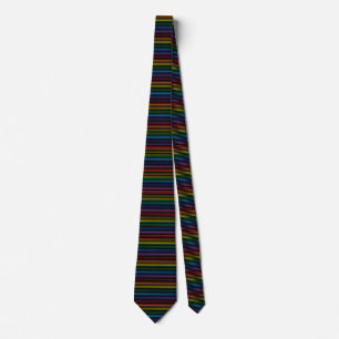 Outlined Rainbow Stripes Black Tie