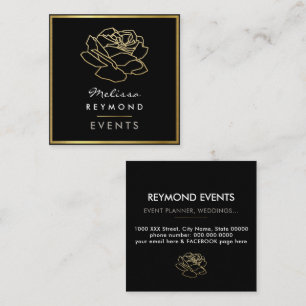 Outlined Rose Flower, events floral Square Business Card