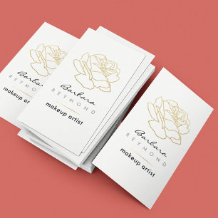 outlined rose flower, makeup beauty floral white business card