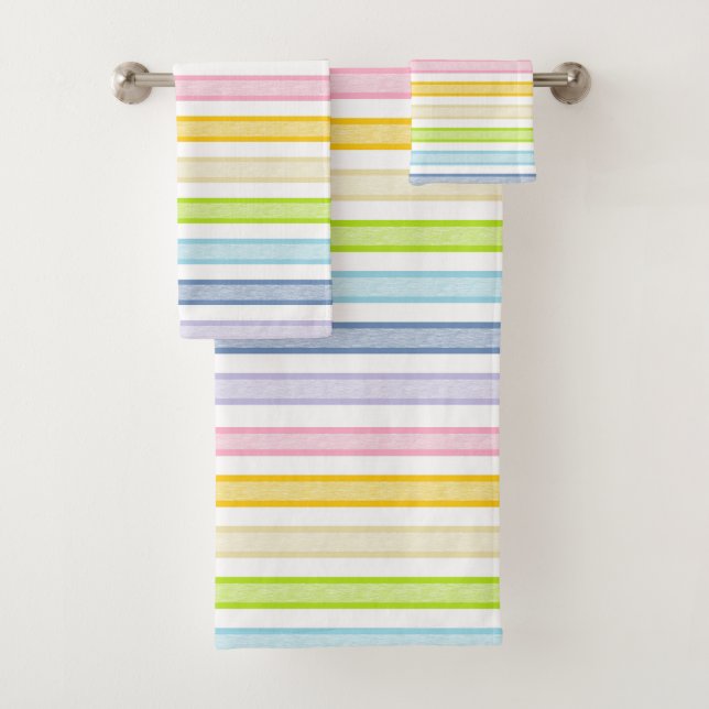 Outlined Stripes Pastel Rainbow Bath Towel Set (Insitu)