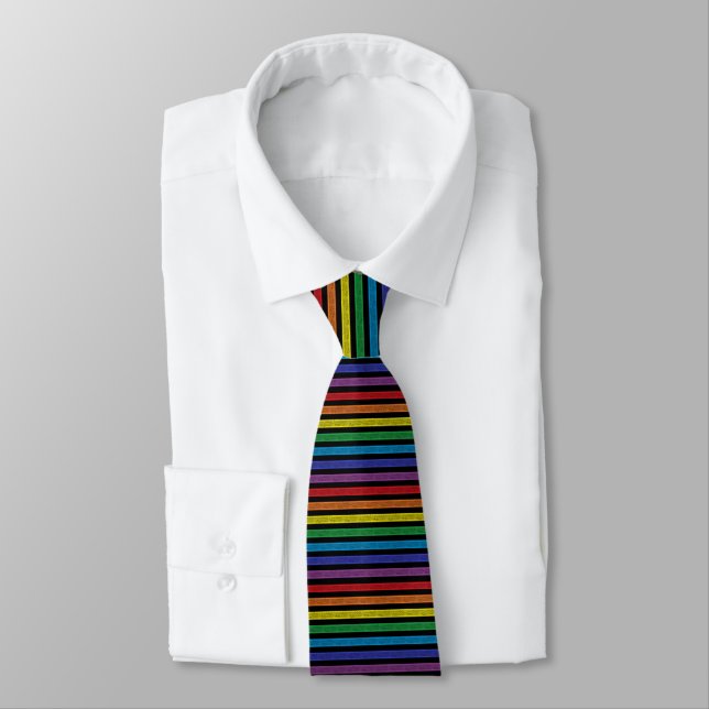 Outlined Stripes Rainbow Black Tie (Tied)