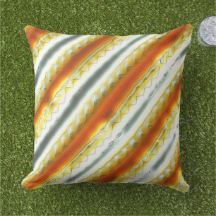 Outrageous abstract stripes in orange and grey     cushion