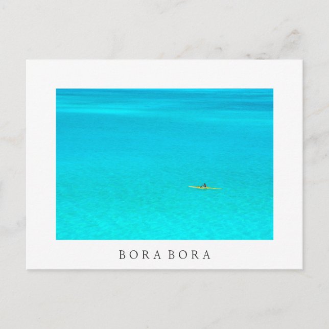 Outrigger canoe in Bora Bora white text postcard (Front)