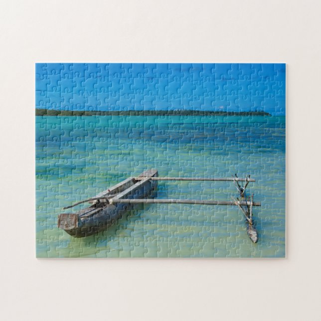 Outrigger Canoe In Shallow Ocean Jigsaw Puzzle (Horizontal)