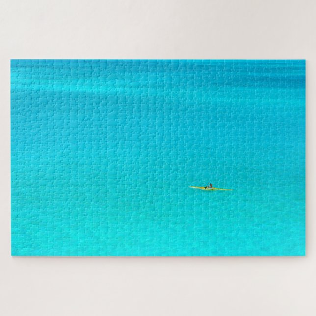 Outrigger canoe in turquoise Bora Bora lagoon Jigsaw Puzzle (Horizontal)