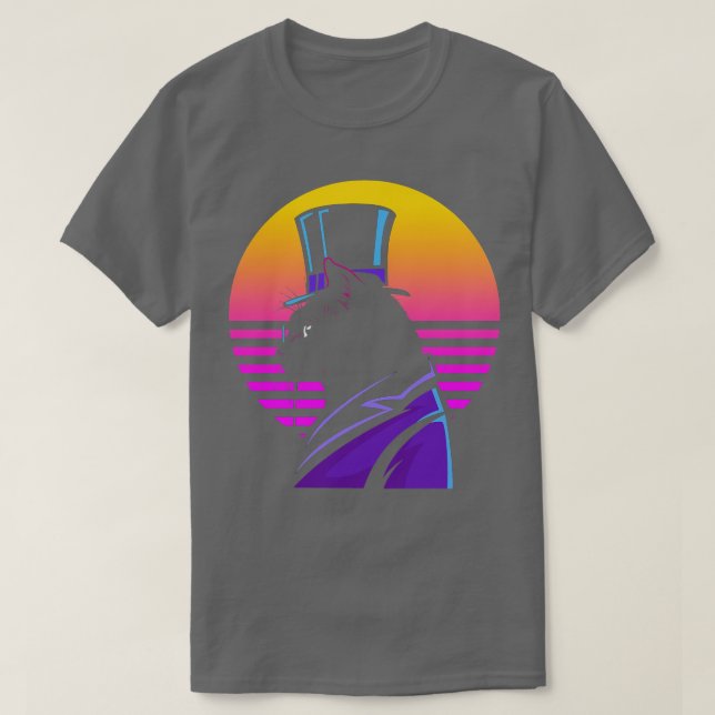 Outrun Steampunk Cat  Synthwave Futurism T-Shirt (Design Front)