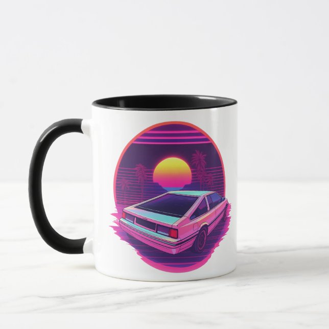 Outrun Synthwave Retro 80s Sports Car Sunset Mug (Left)