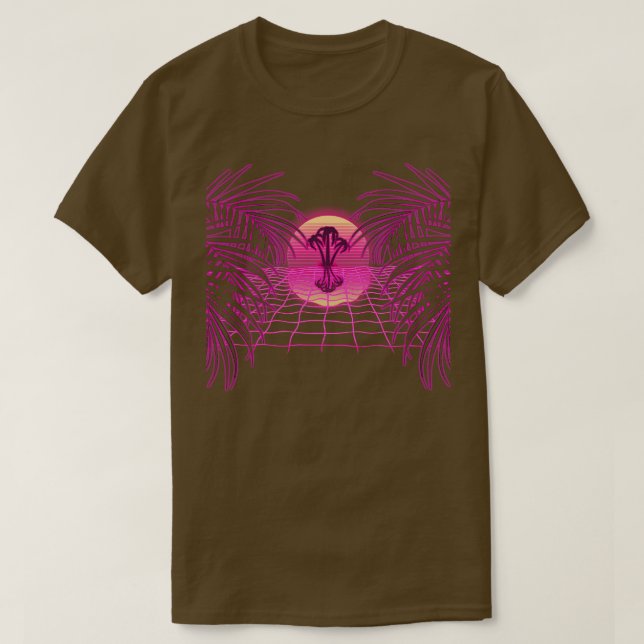 Outrun Synthwave Retro Futurism  Sunset Palm Trees T-Shirt (Design Front)