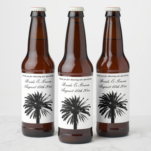 Outside beach wedding palm tree logo beer bottle label (Bottles)
