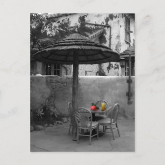 Outside cafe with colour splash postcard