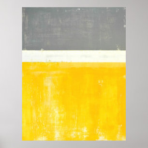 'Outside' Grey and Yellow Abstract Art Poster